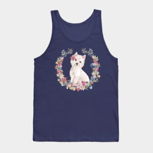 Cute Little Westie with Flower Wreath Tank Top